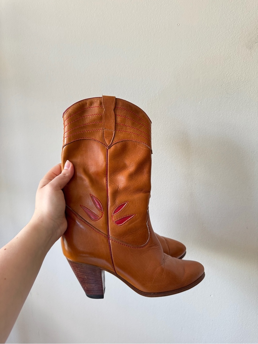 Vintage Women's Leather Western Mid-Heel Boots